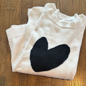 LOFT White Crewneck Sweater with Black Heart
